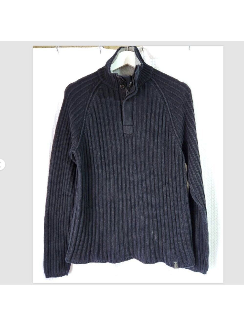 Nautica Sweater Mens Med. Black Knit Ribbed 1/4 Zip and Button Long Sleeve